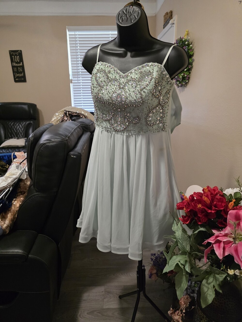 My Michelle Light Mint Green Beaded Spaghetti Strap Dress